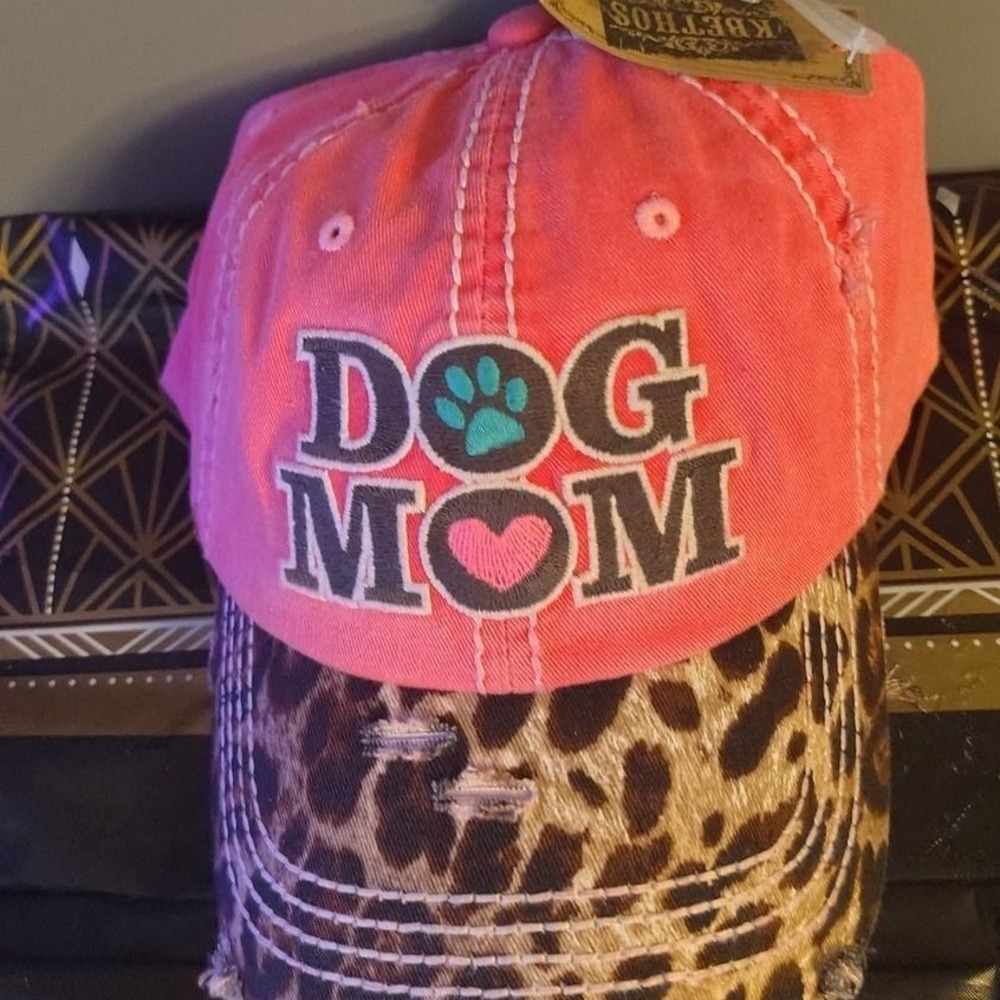 KB ETHOS Dog Mom Distressed Baseball Cap Hot Pink Leopard Print Hat NWT